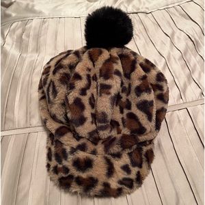 Leopard Faux Fur Baker Boy Hat